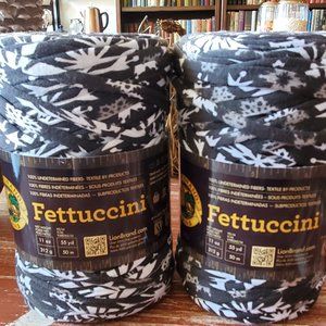 2 Skeins of Lion Brand Fettuccini Fabric Remnant Yarn - Black & White Abstract